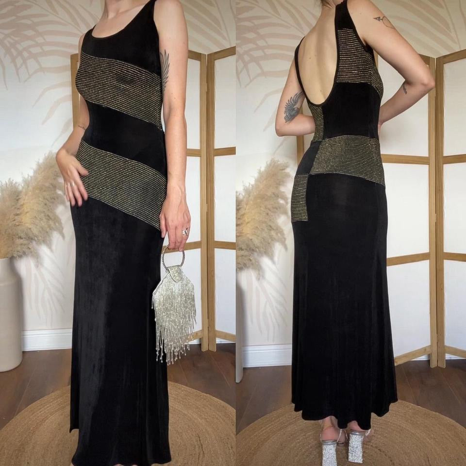 Bernshaw black & gold stretchy bodycon dress uk 10