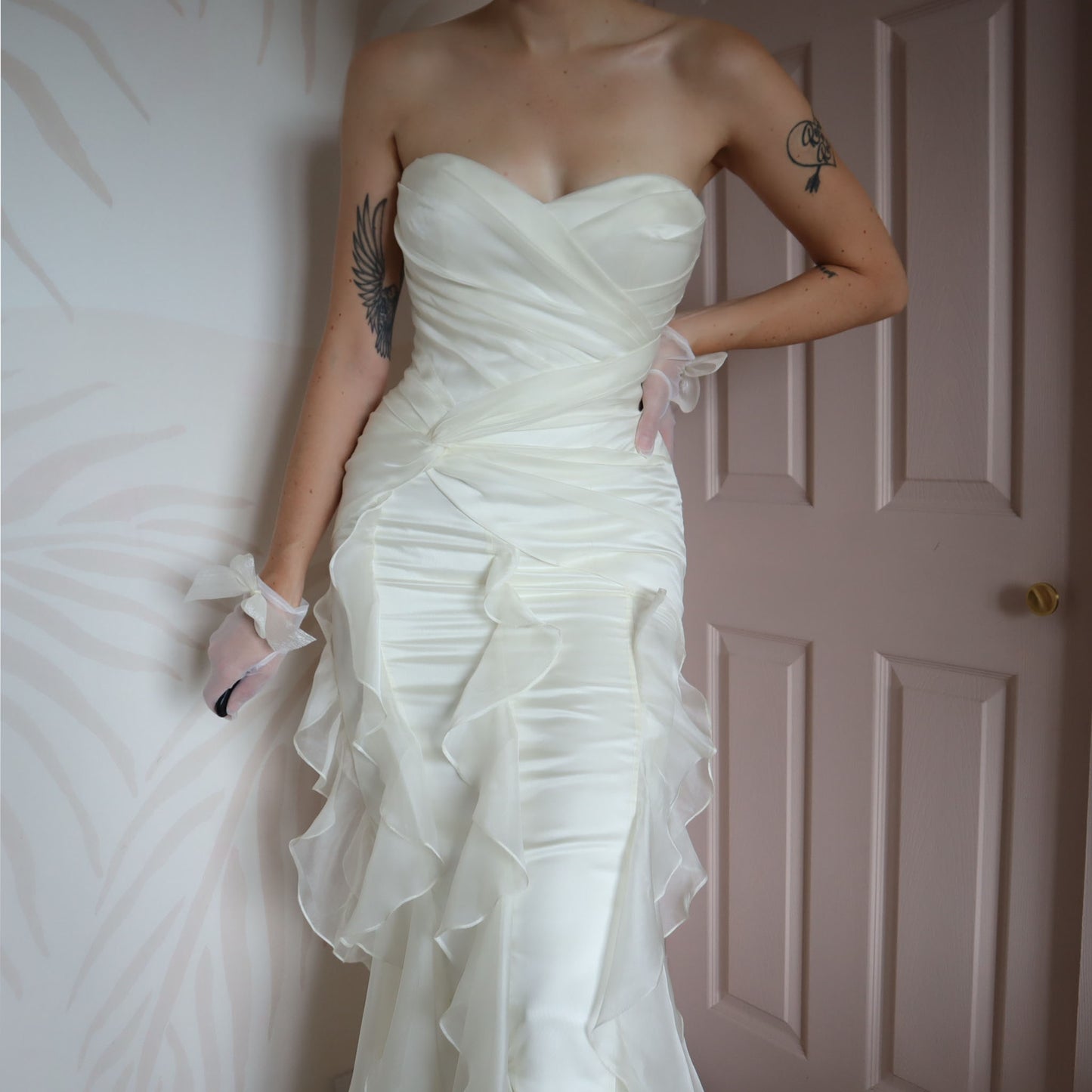 Strapless frilly wedding dress UK 8