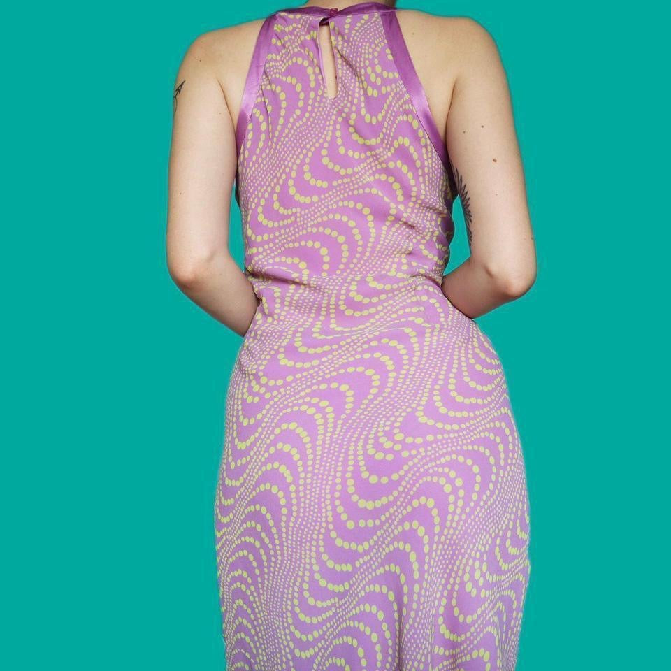 100% silk Planet lilac dotty evening dress UK 16