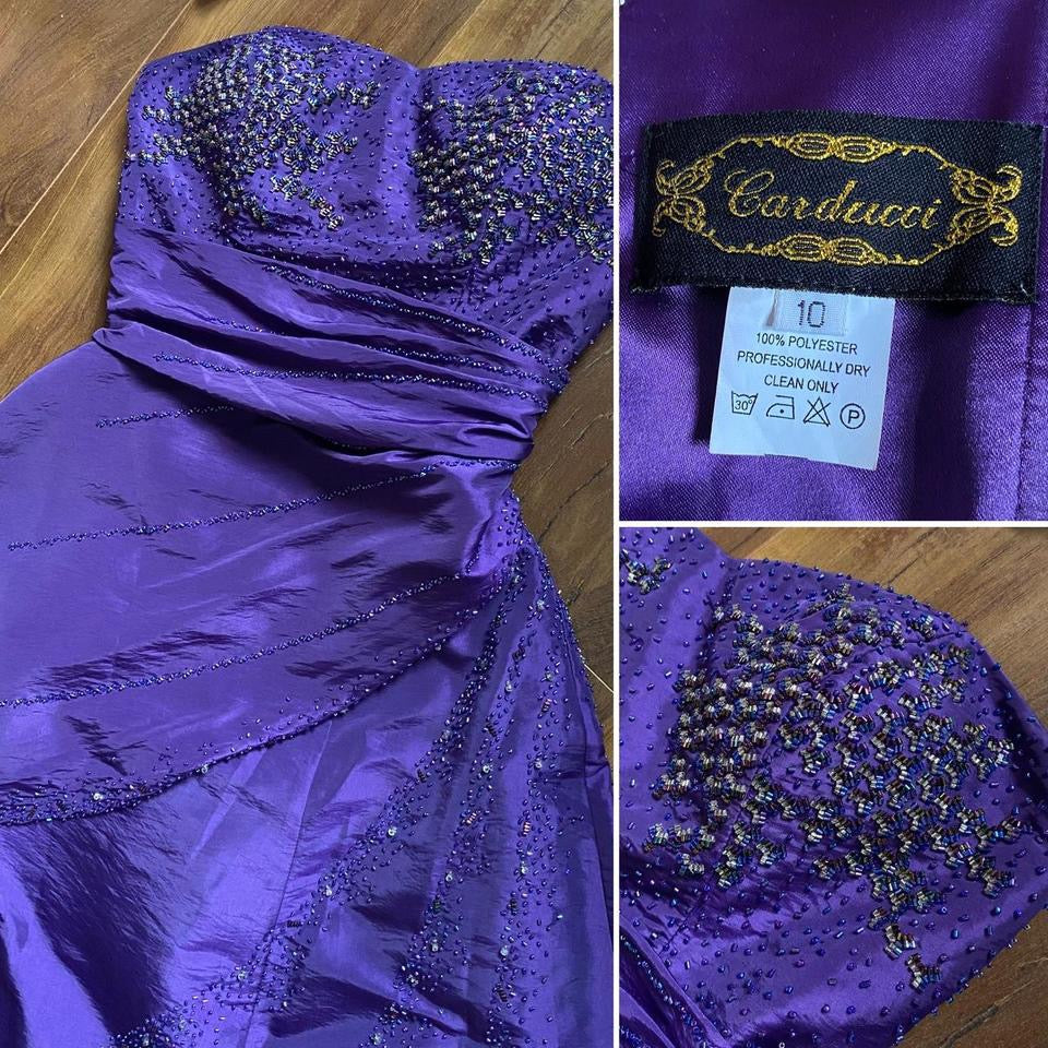 Strapless purple beaded a-line prom dress & shawl uk 12