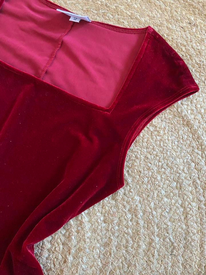 Red velvet stretch evening dress uk 12
