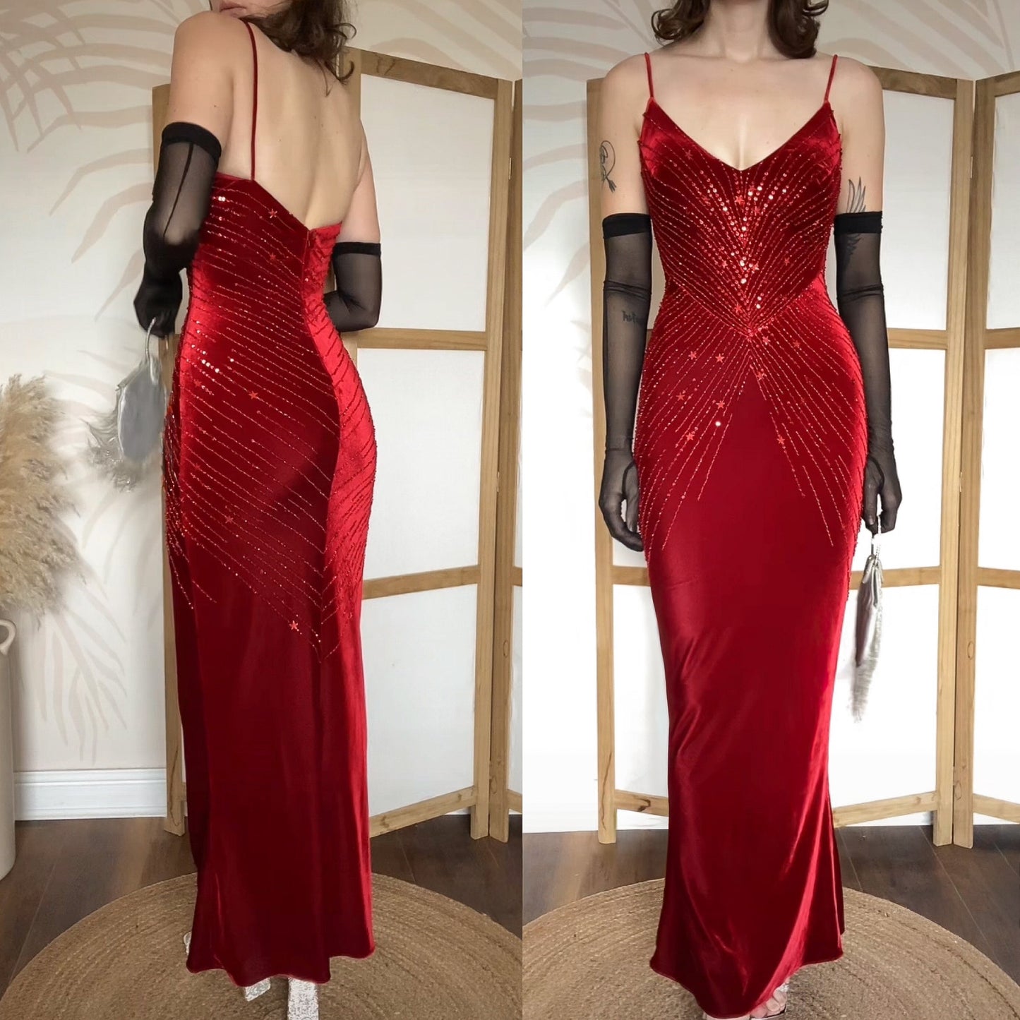 Red velvet stretch beaded party dress uk 10