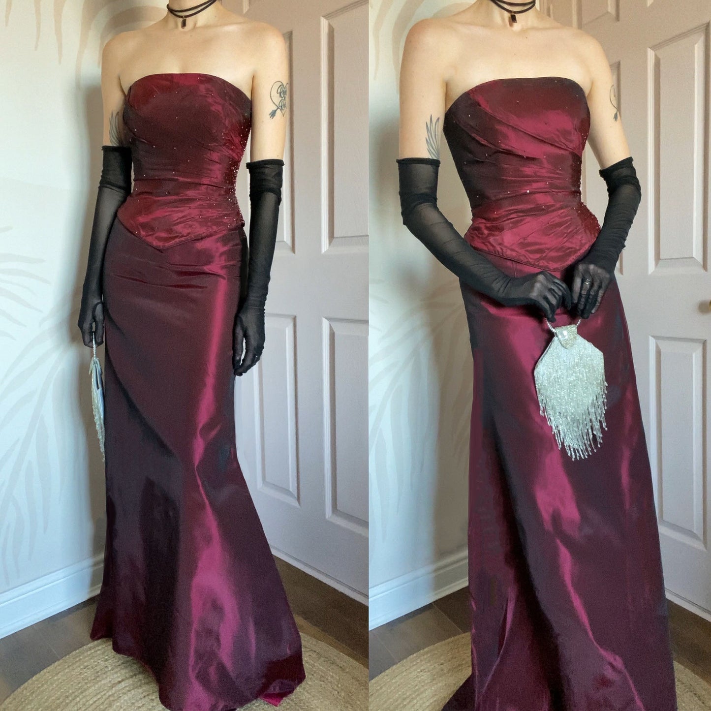 Veromia burgundy 2 piece corset & skirt set UK 8-10