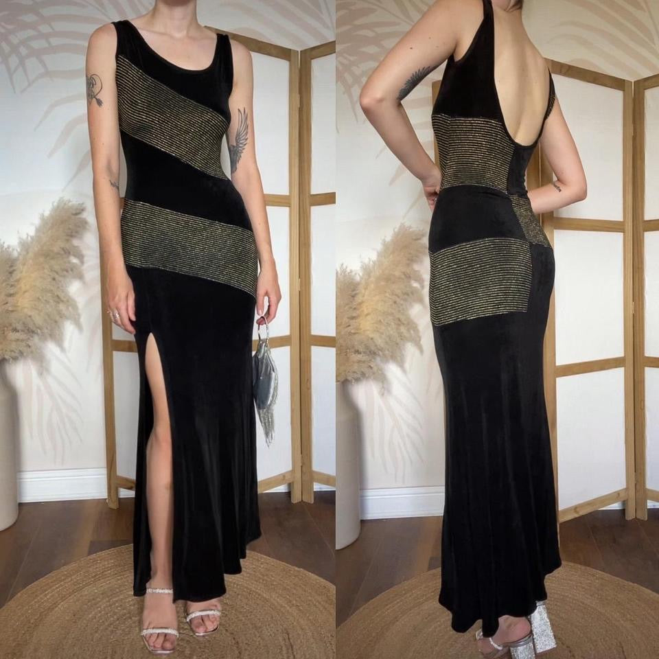 Bernshaw black & gold stretchy bodycon dress uk 10
