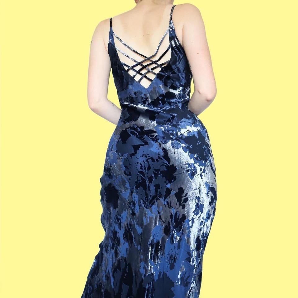 Blue velvet devore evening dress UK 12-14