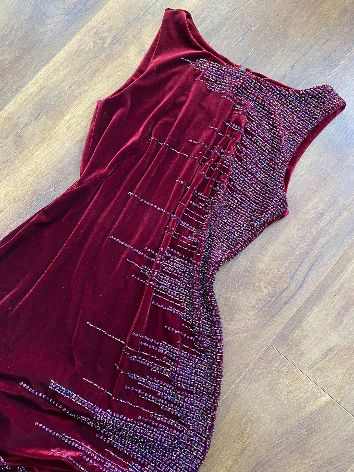 Frank Usher red velvet beaded evening dress uk 12