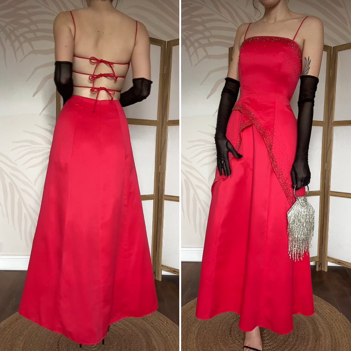 Beautiful Morgan & Co red a line beaded evening dress UK 10