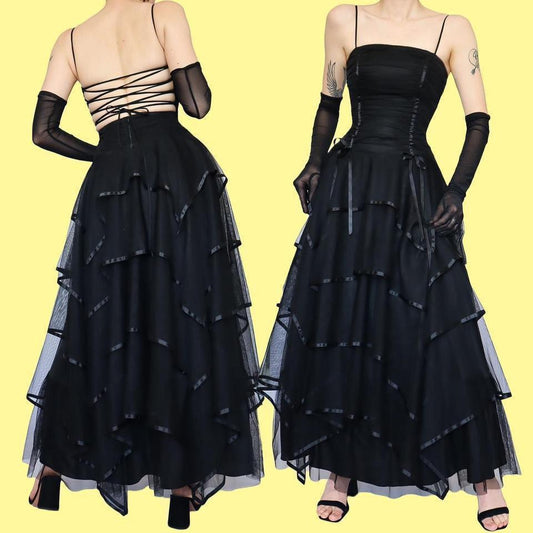 Blondie Nites black tulle layered lace up prom dress uk 8