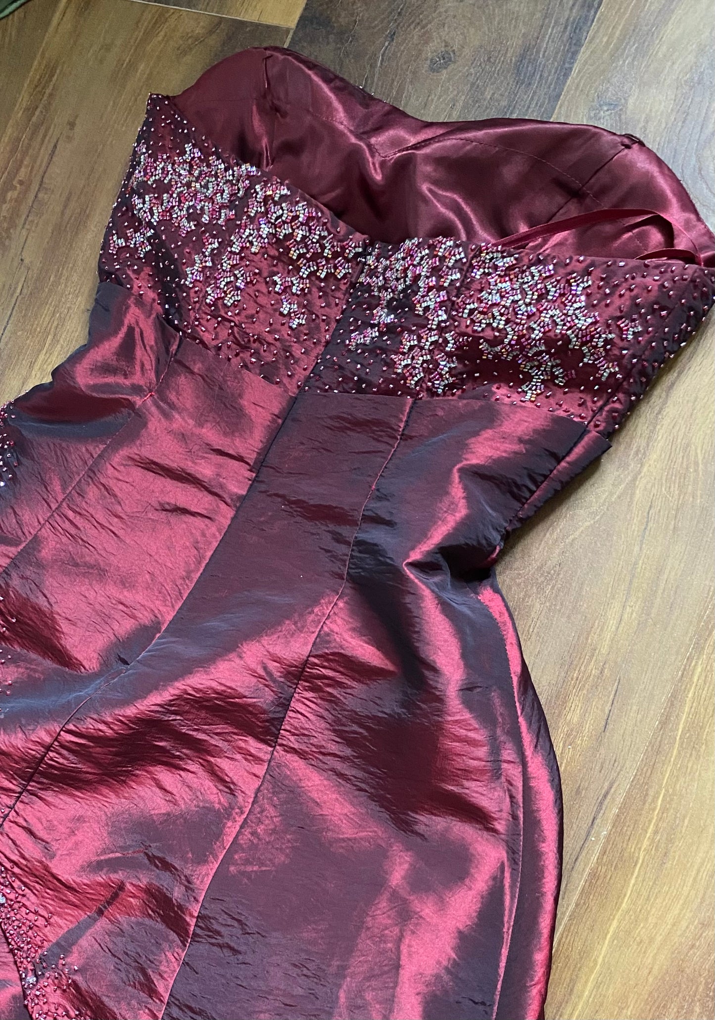 Carducci red taffeta strapless beaded prom dress & shawl uk 12
