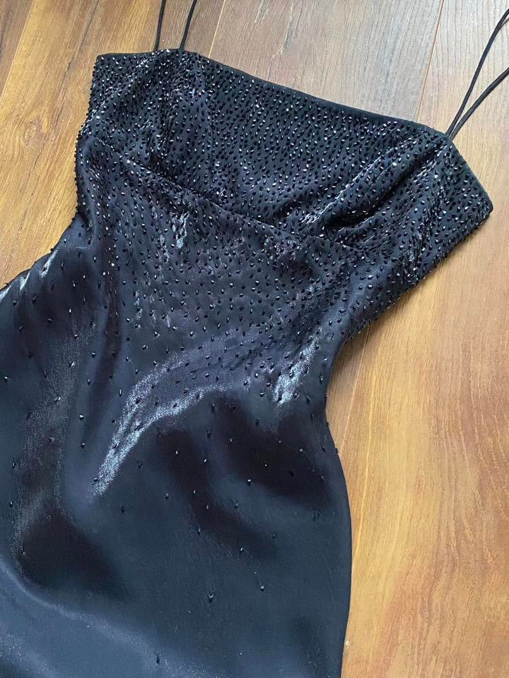 Morgan & Co black silky beaded dress uk 8