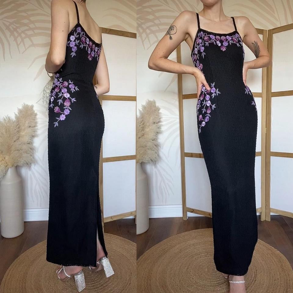 Black & purple silk beaded 2 piece uk 14