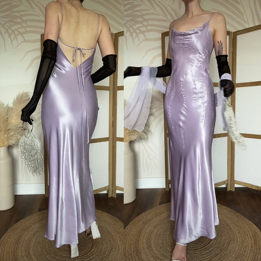 Yve London lilac glittery evening dress & shawl uk 8