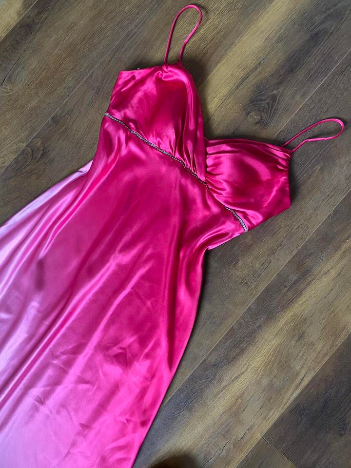 Silky pink ombré diamanté evening dress UK 14