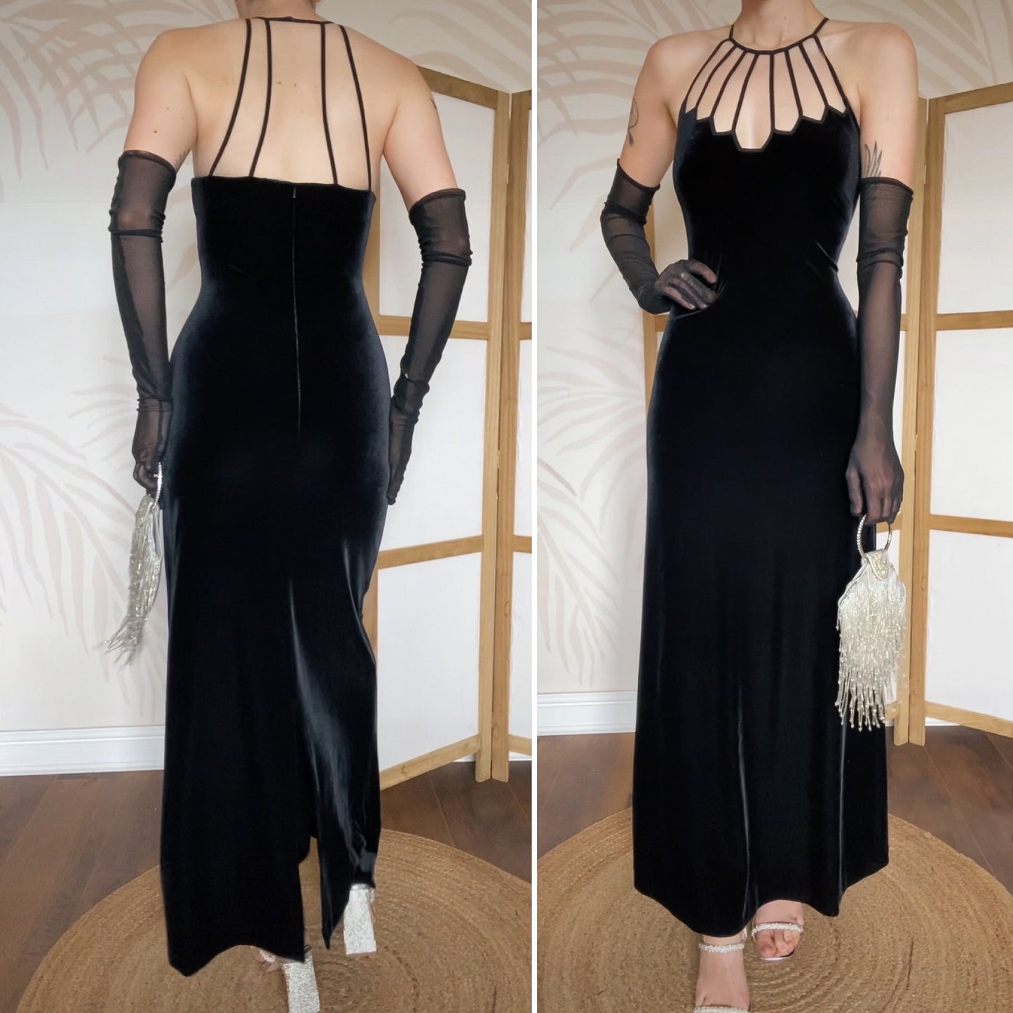 Gina Bacconi black velvet evening gown UK 10/12