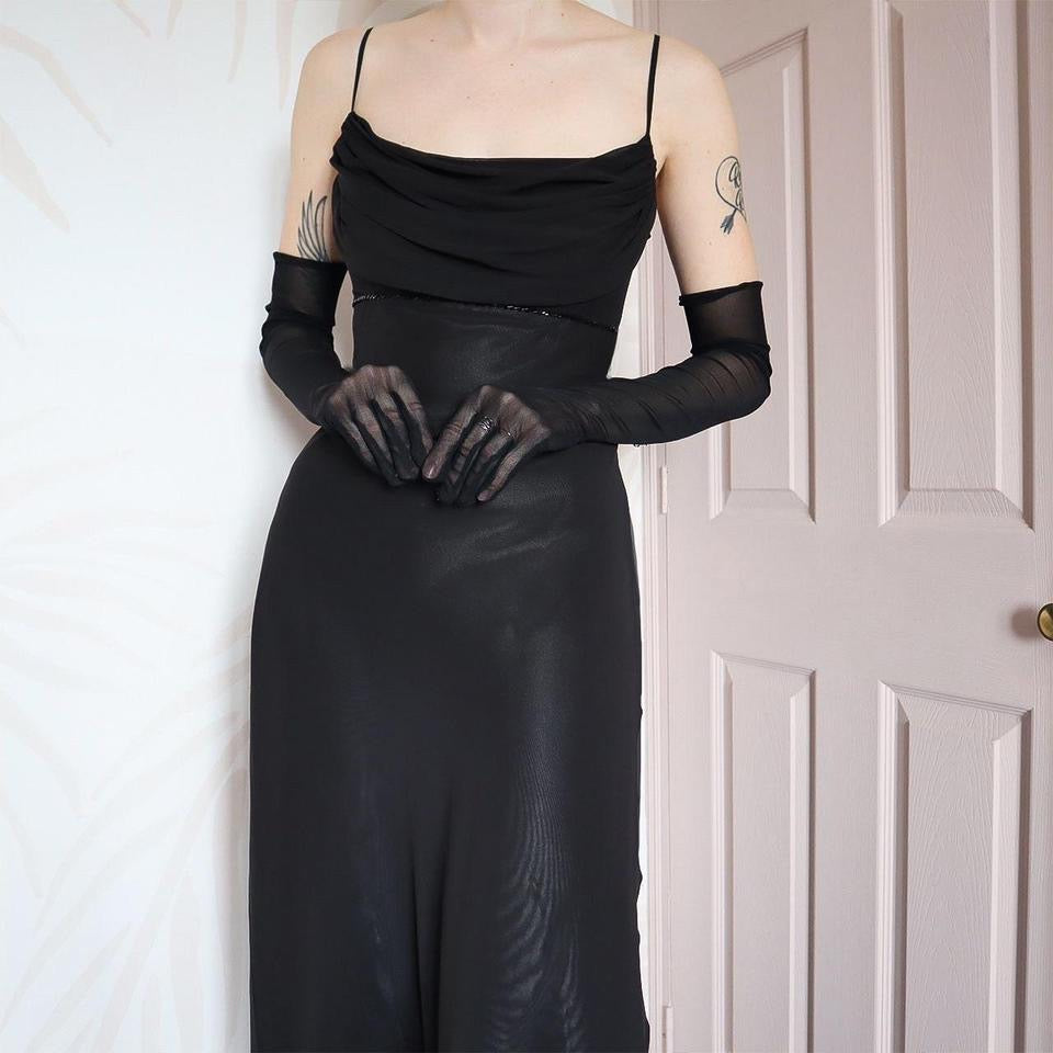 Tiffanys black chiffon evening gown UK 12 & UK 14