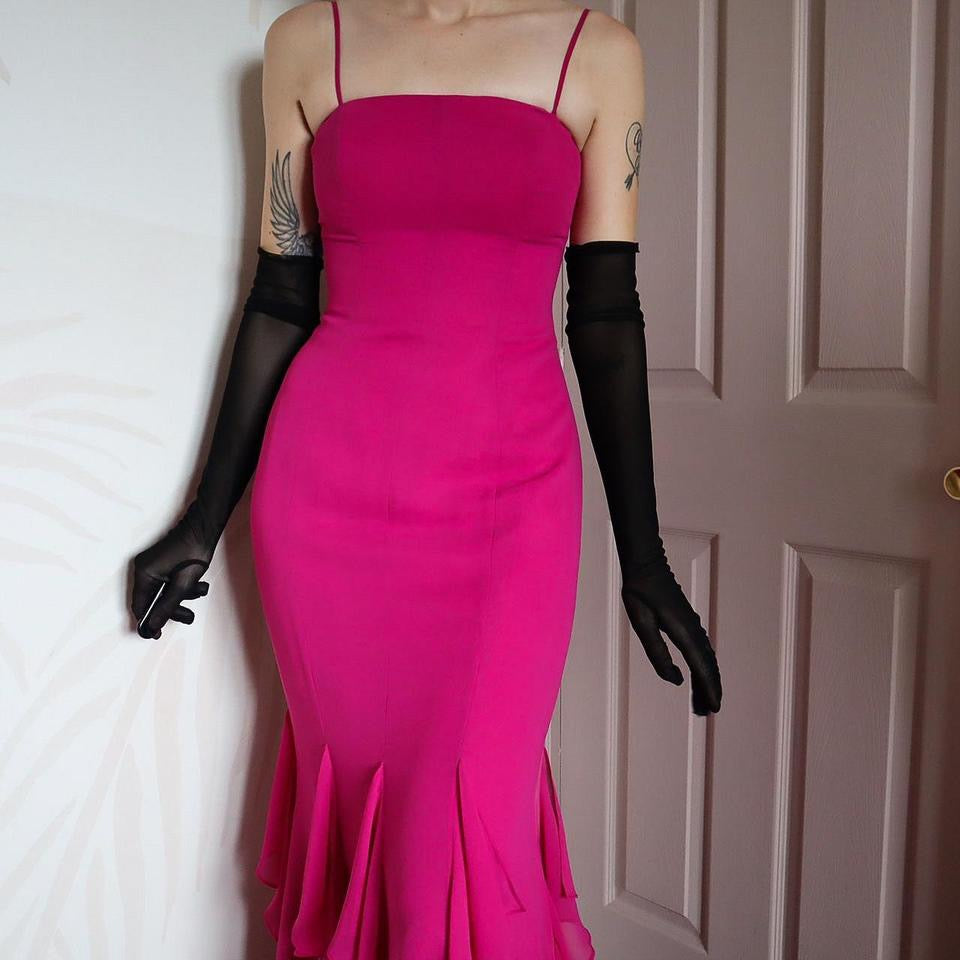 John Charles pink frilly hem evening dress UK 10