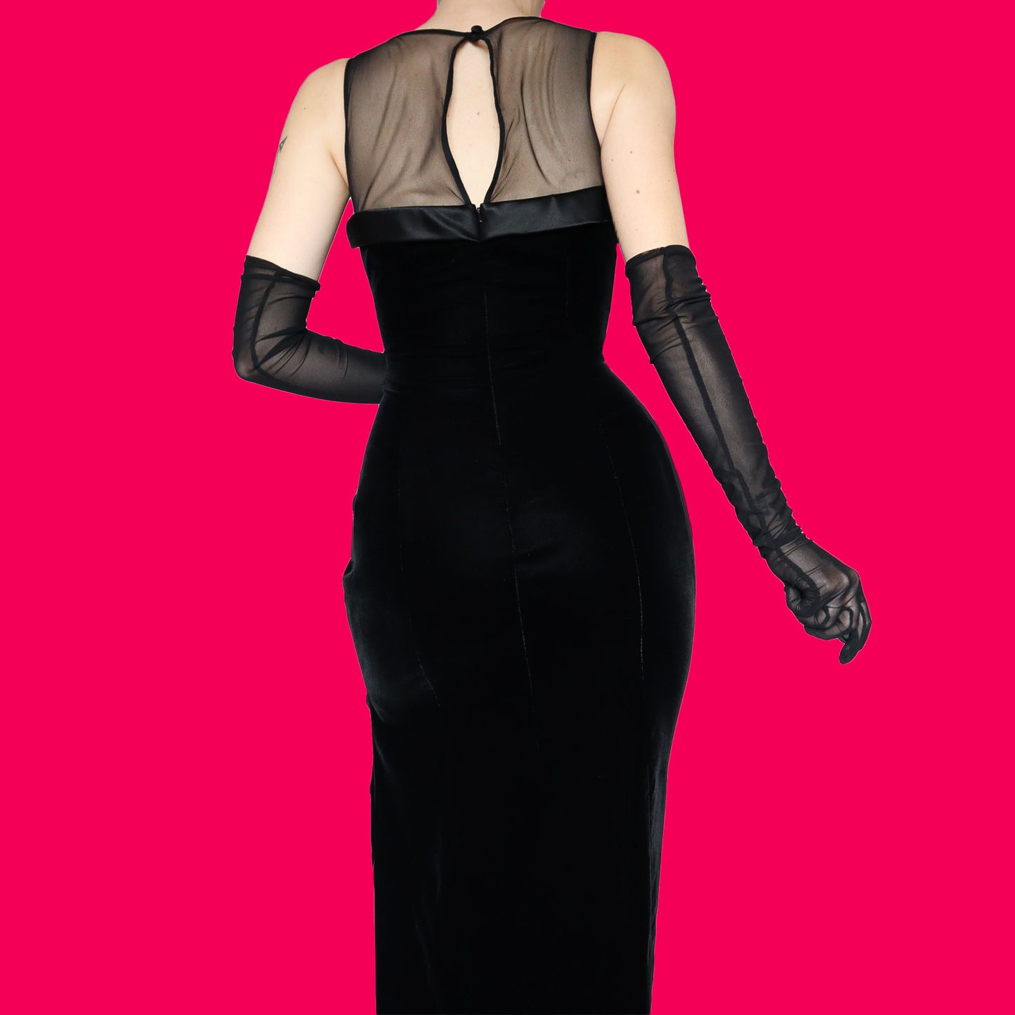 Simon Ellis black velvet evening dress UK 10-12