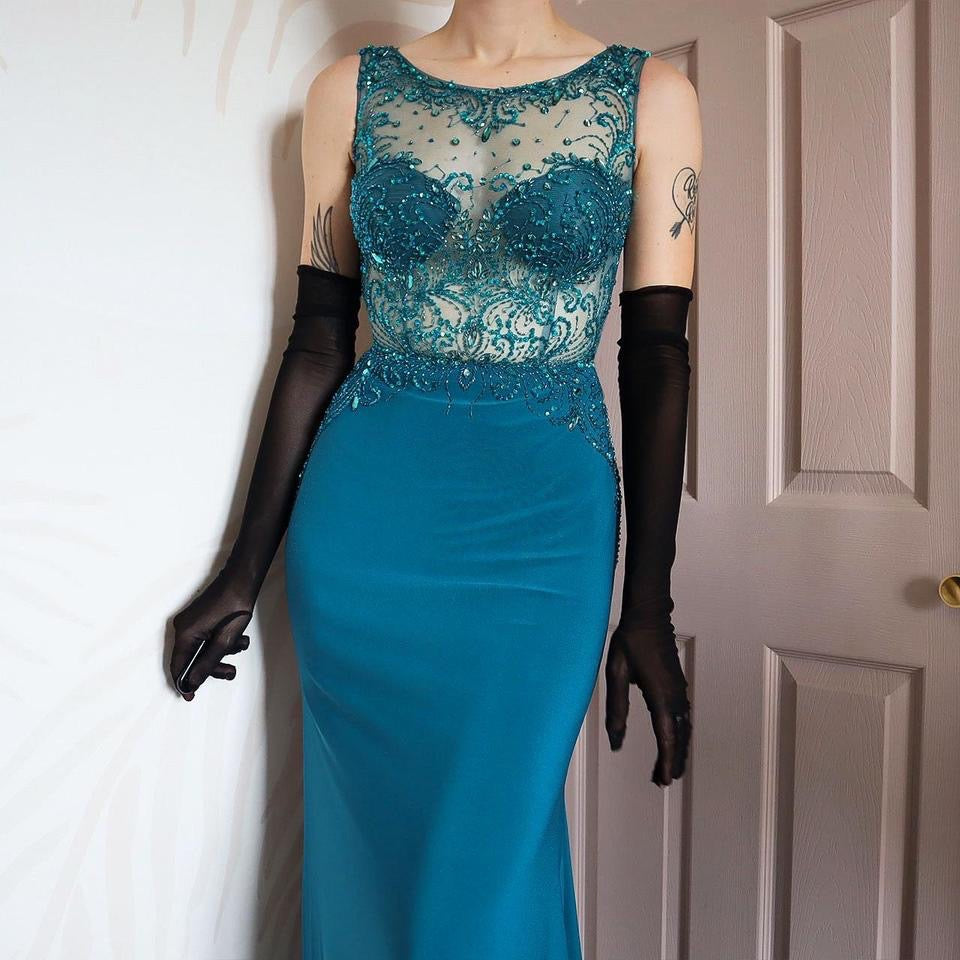 Goya teal gem evening dress & shawl UK 6