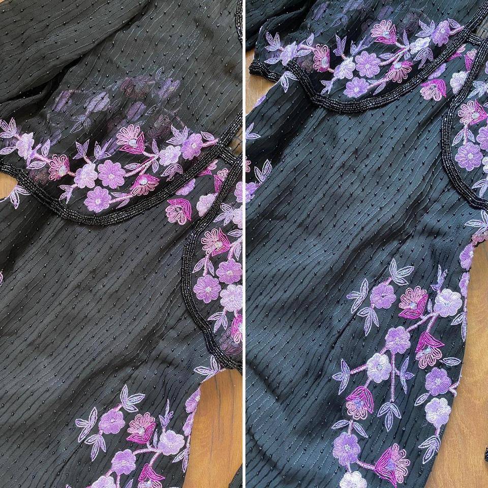 Black & purple silk beaded 2 piece uk 14