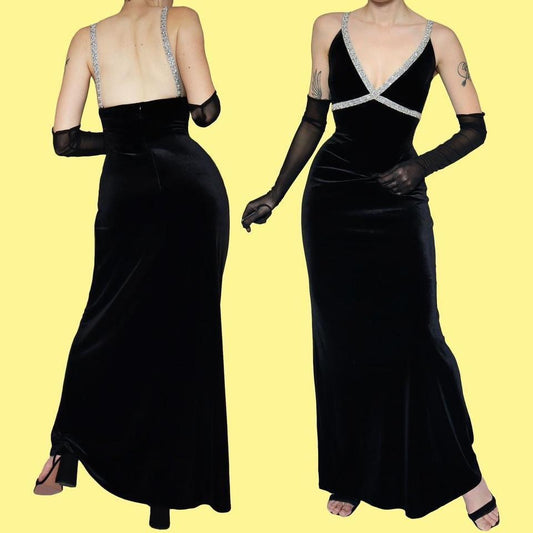 (Copy) Dave & Johnny black velvet evening dress UK 8-10