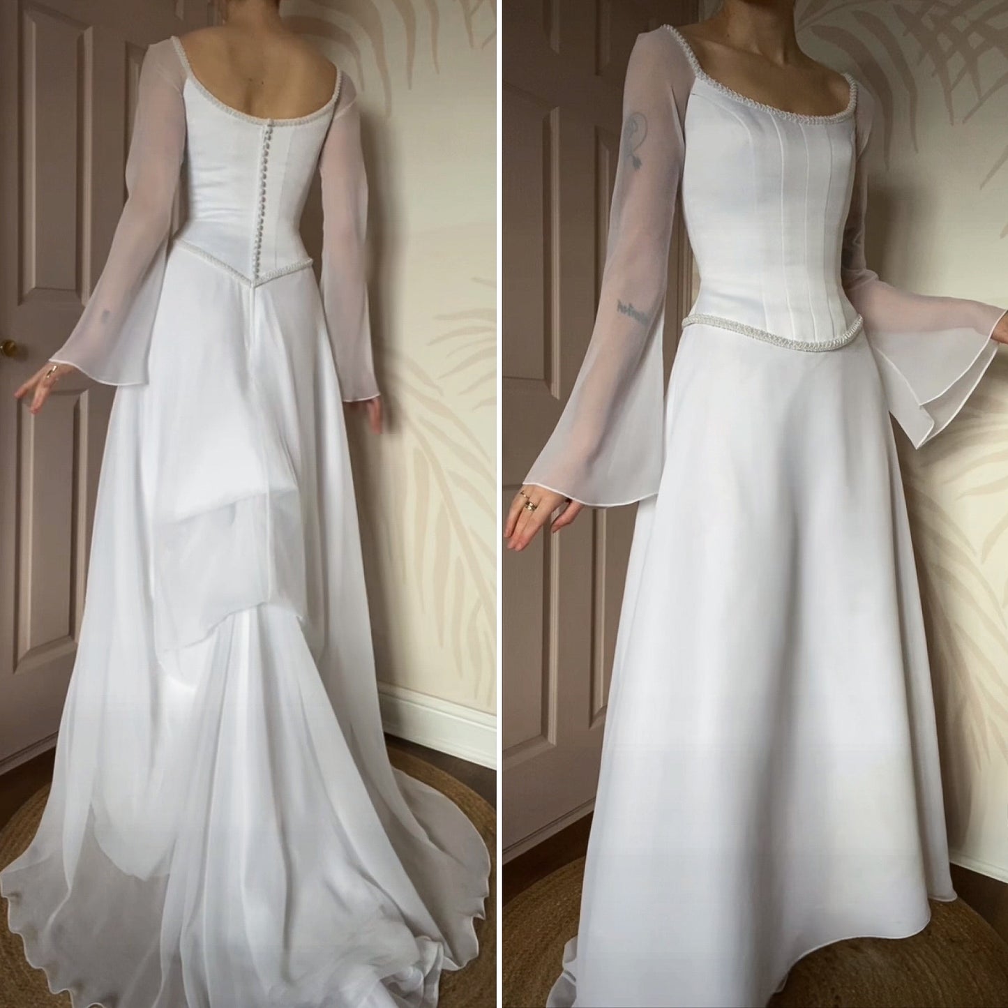 Vintage white long sleeve wedding gown UK 8
