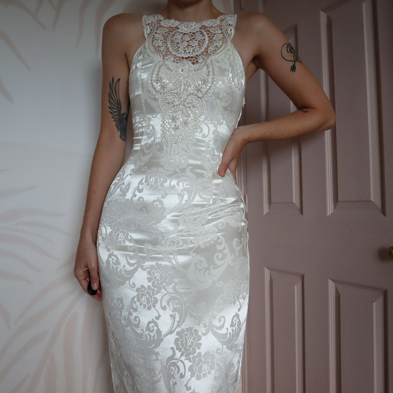 Silky white Jessica McClintock petite wedding dress UK 8