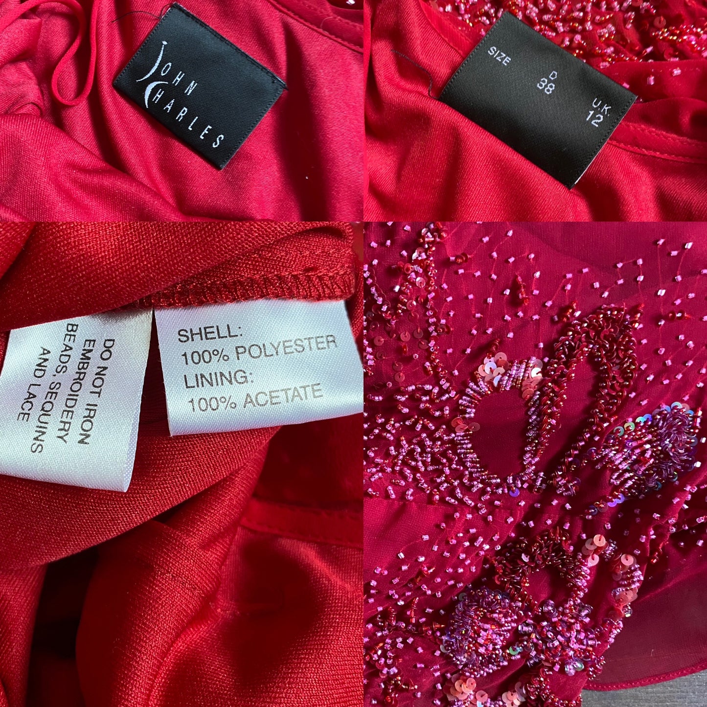 John Charles red beaded evening dress UK 12