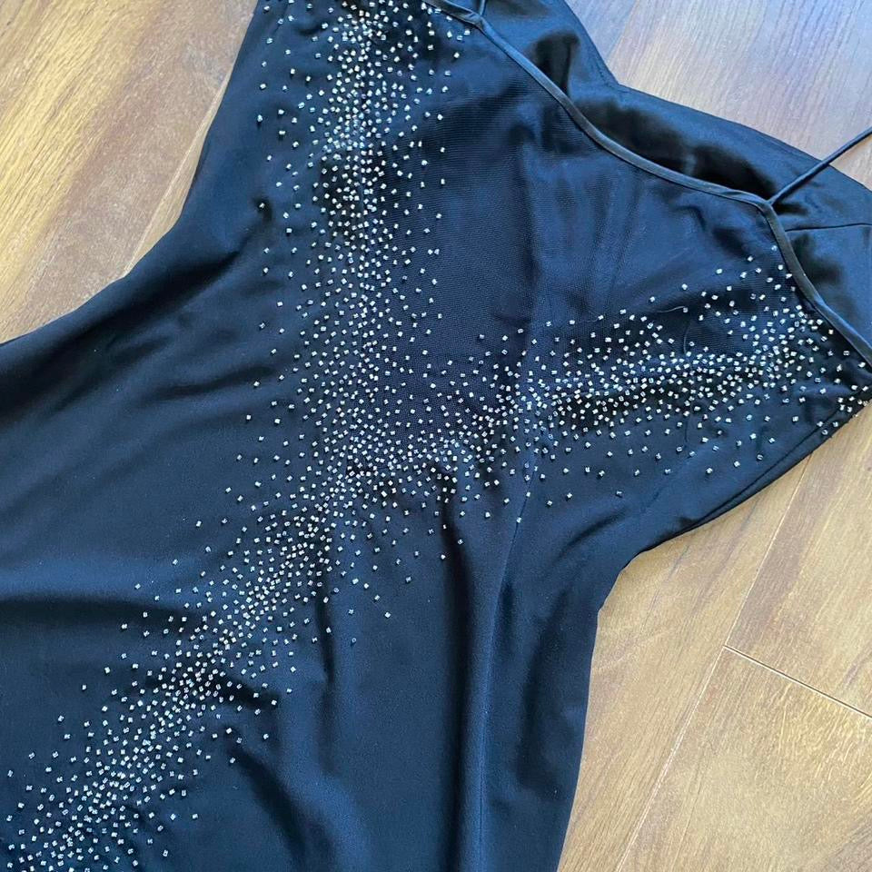 Black beaded Dave & Johnny evening dress UK 14