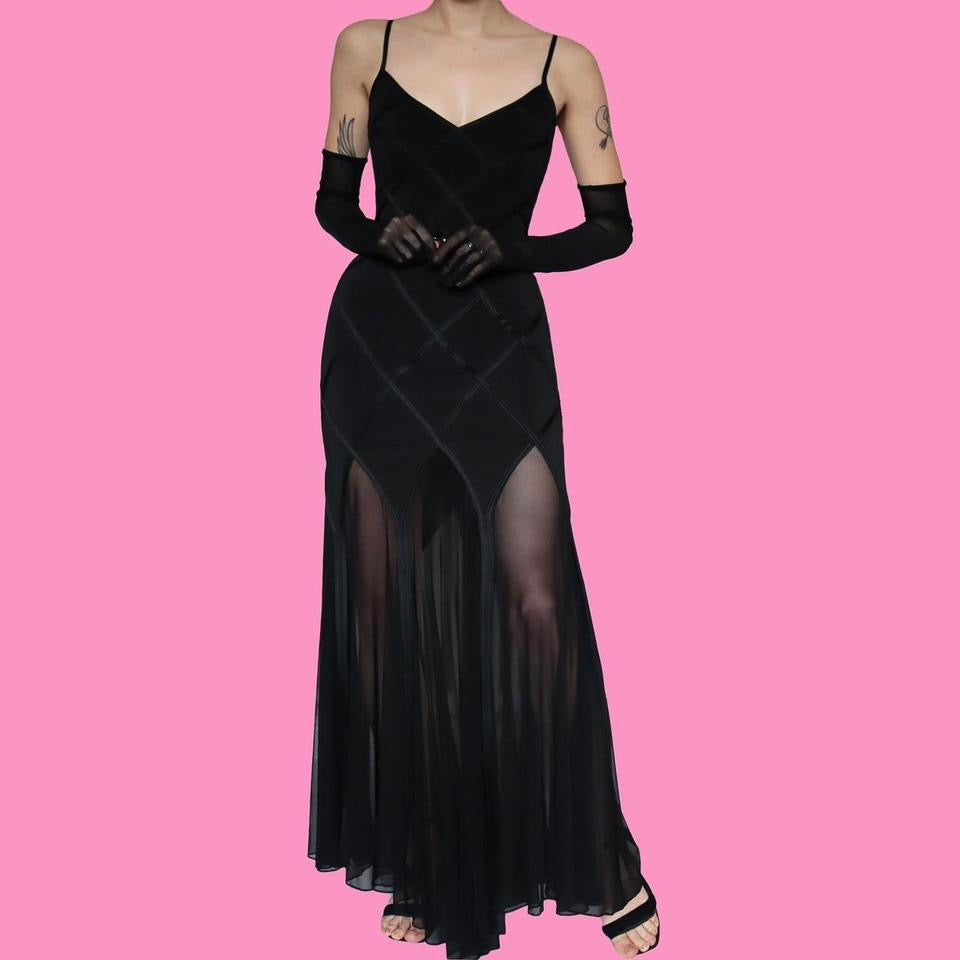 Vintage Joseph Ribkoff black stretch sheer gown UK 14