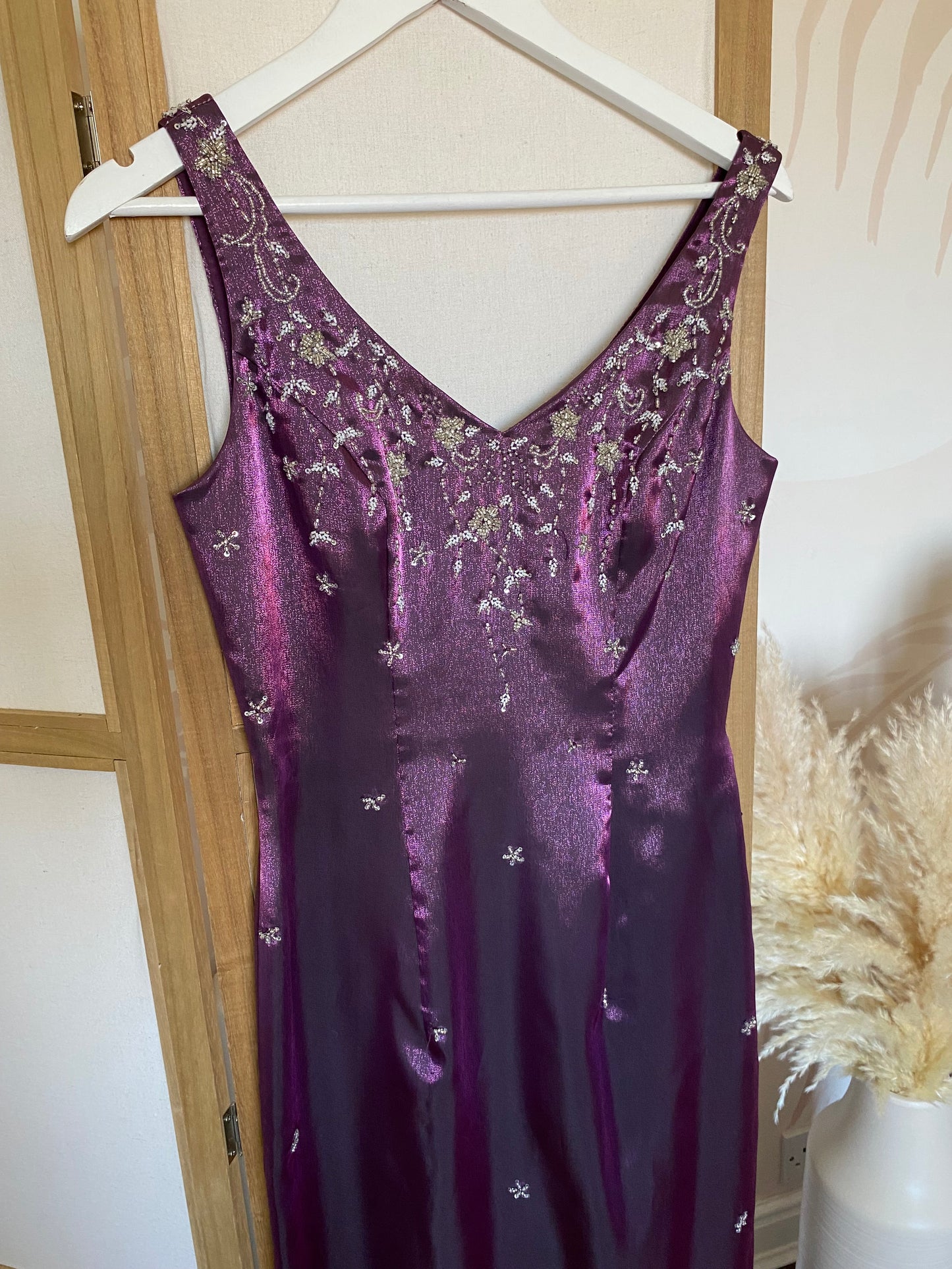 Blue Moon shimmery purple beaded dress uk 10