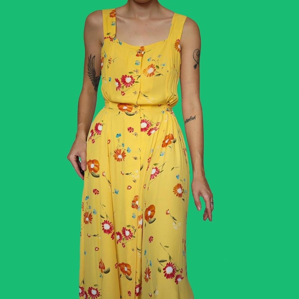 Stunning yellow floral 2 piece jacket/dress set UK 12