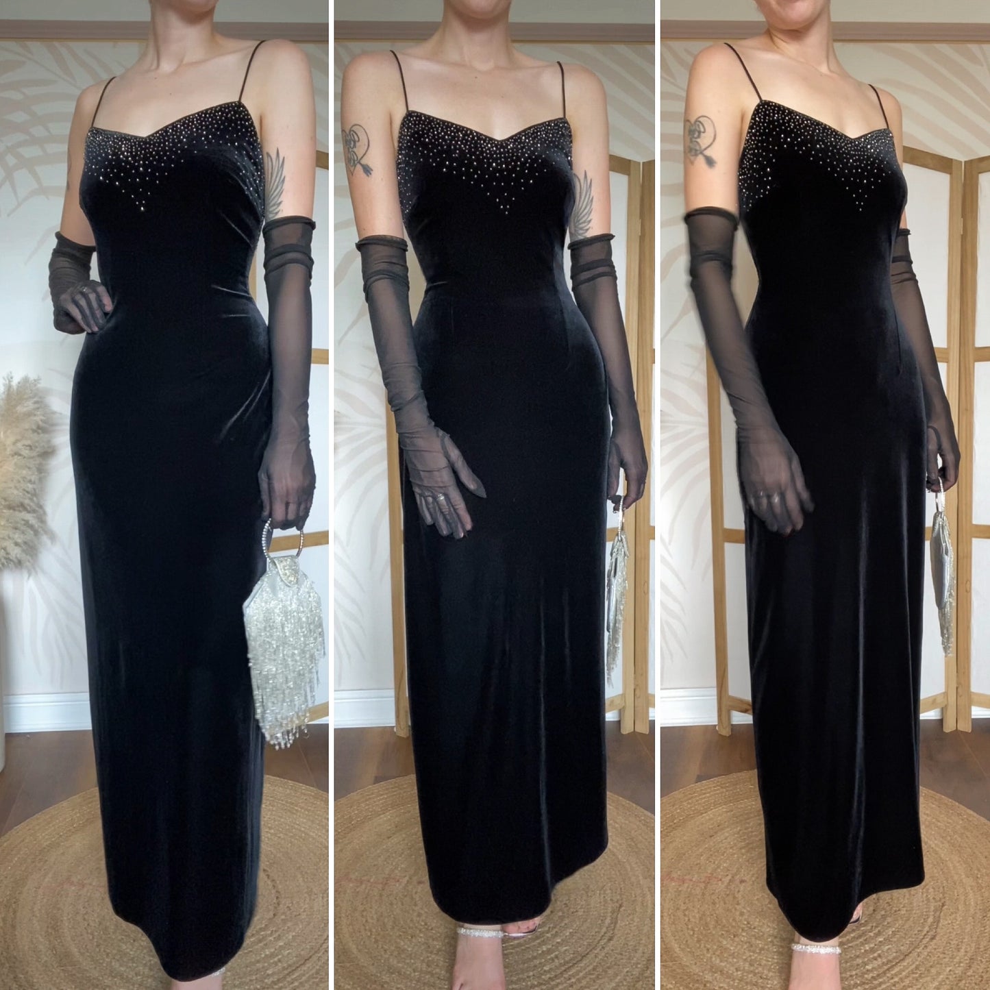 Dave & Johnny black velvet stretch beaded evening dress uk 10
