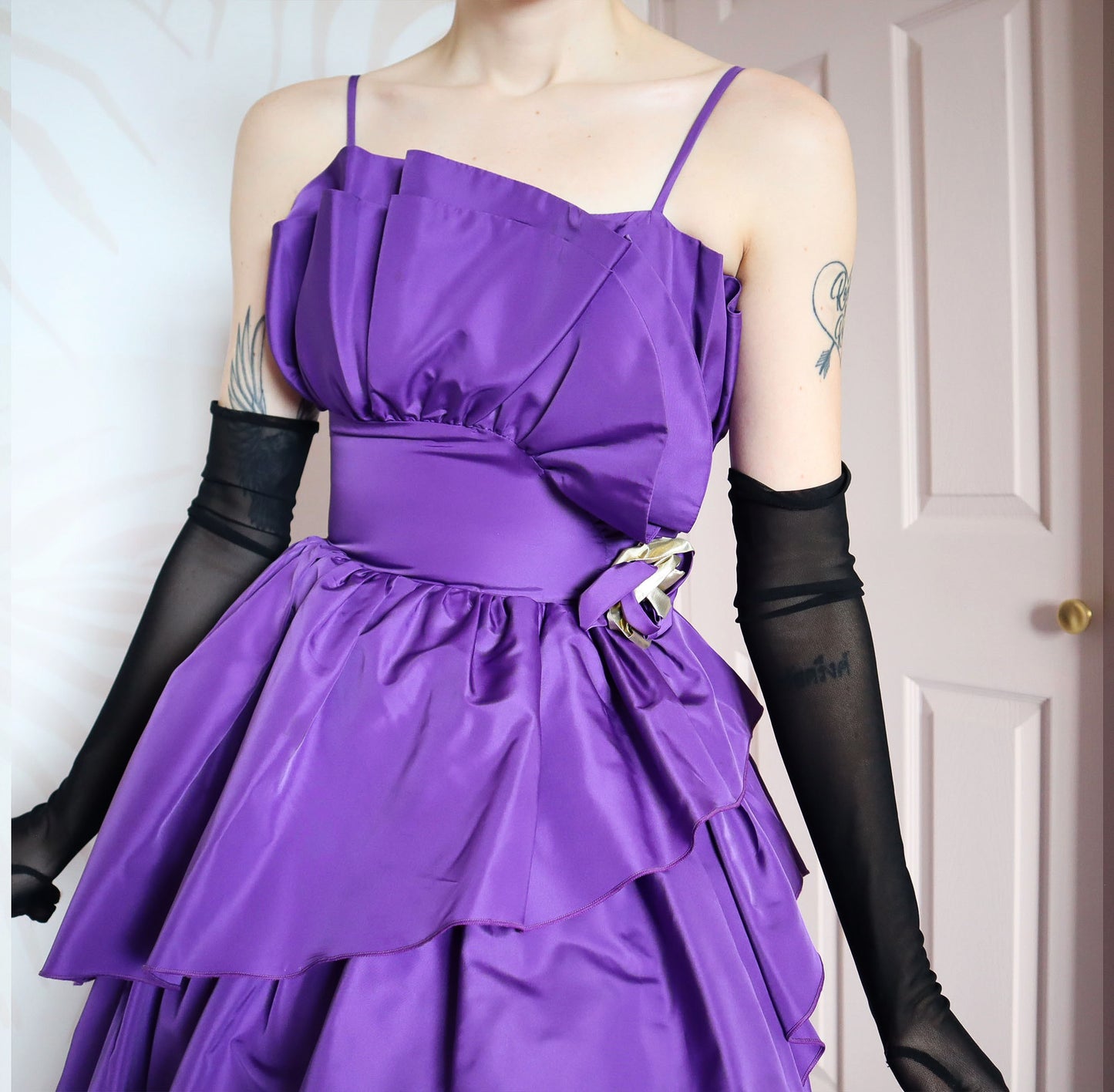 80s John Charles purple flared evening gown UK 12