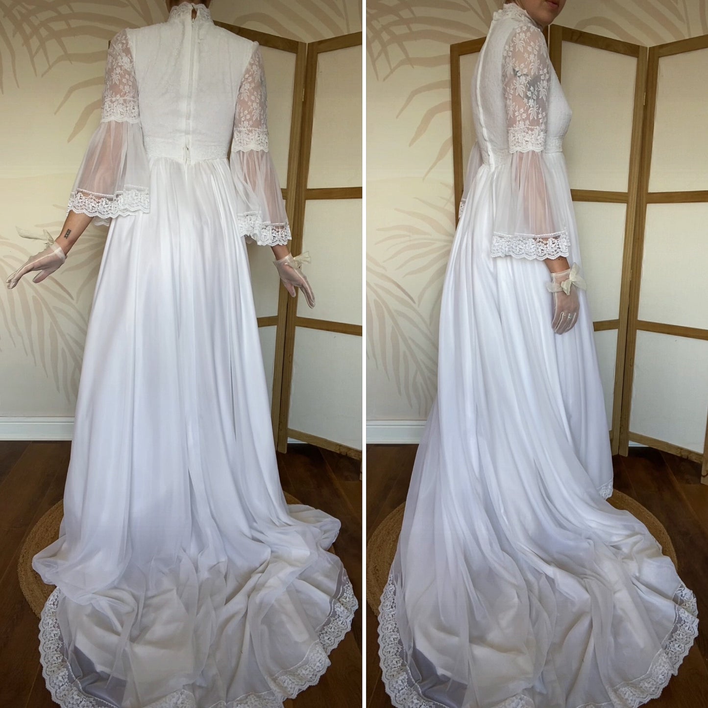 60s white lace flared sleeve wedding dress uk 8