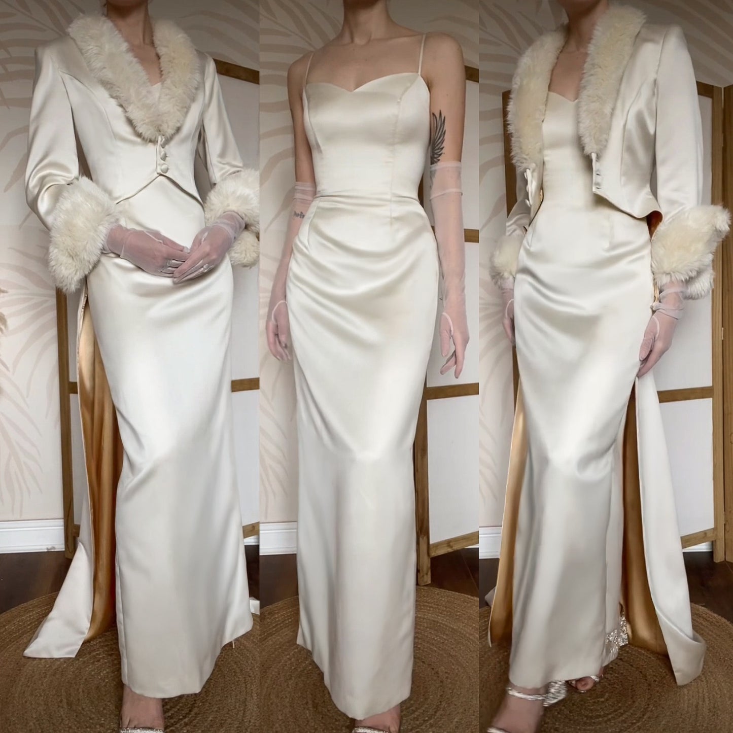 Ellis ivory 2-piece wedding dress & coat set uk 12