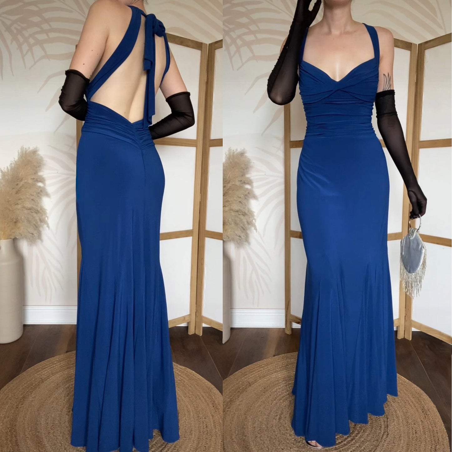 Niki Livas blue stretch evening dress uk 14