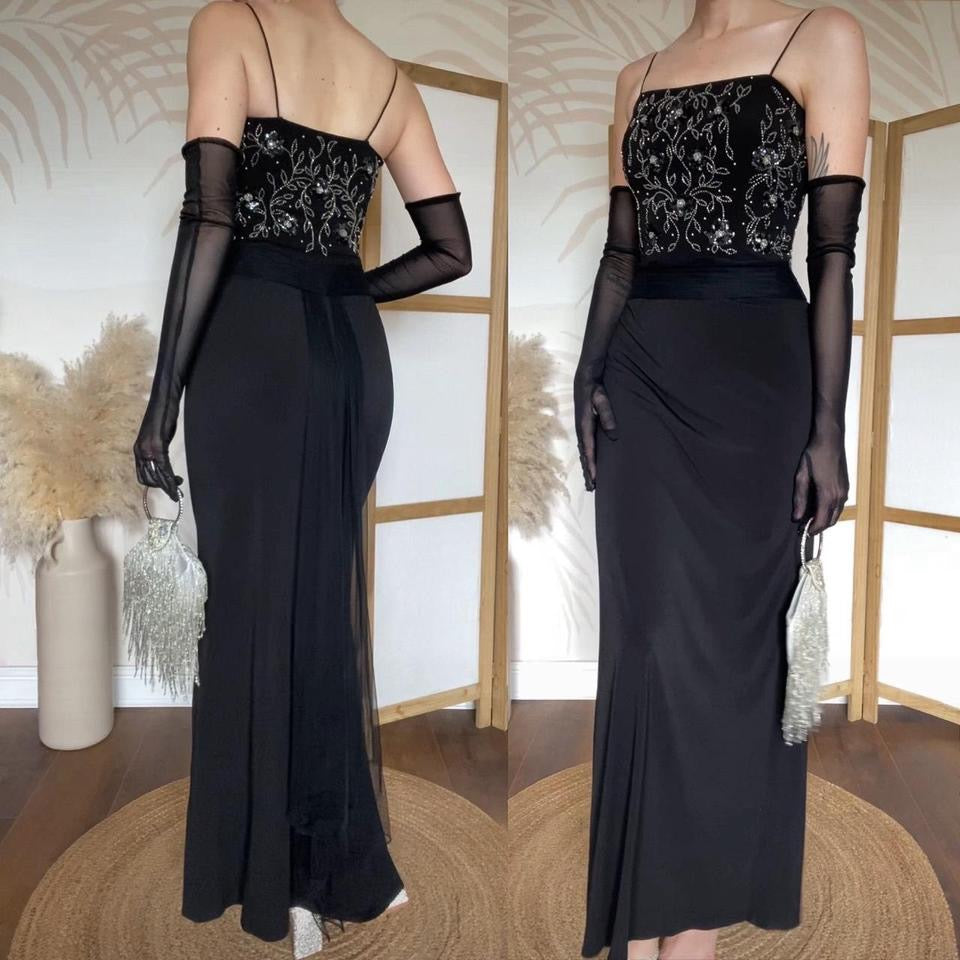 Flori 90s black stretch beaded evening dress uk 6