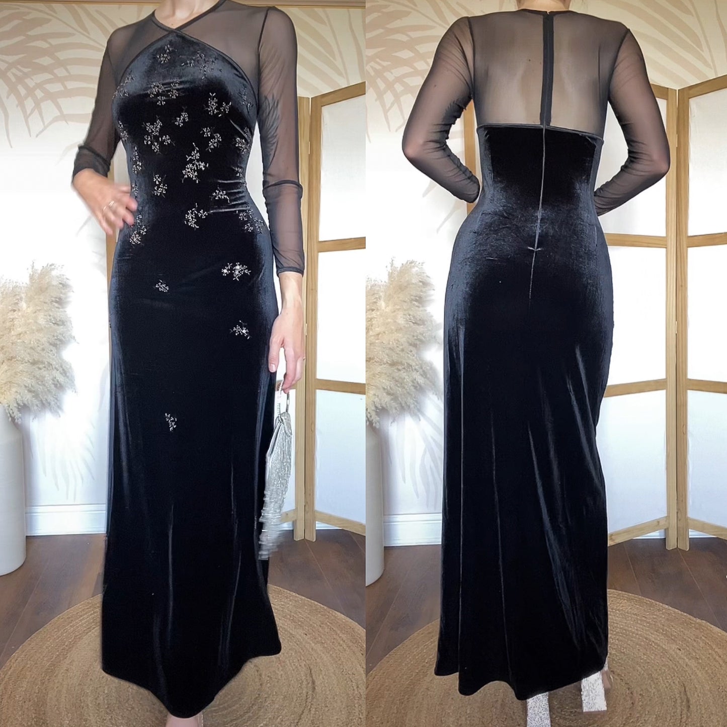 Gina Bacconi black velvet long sleeve evening dress uk 14