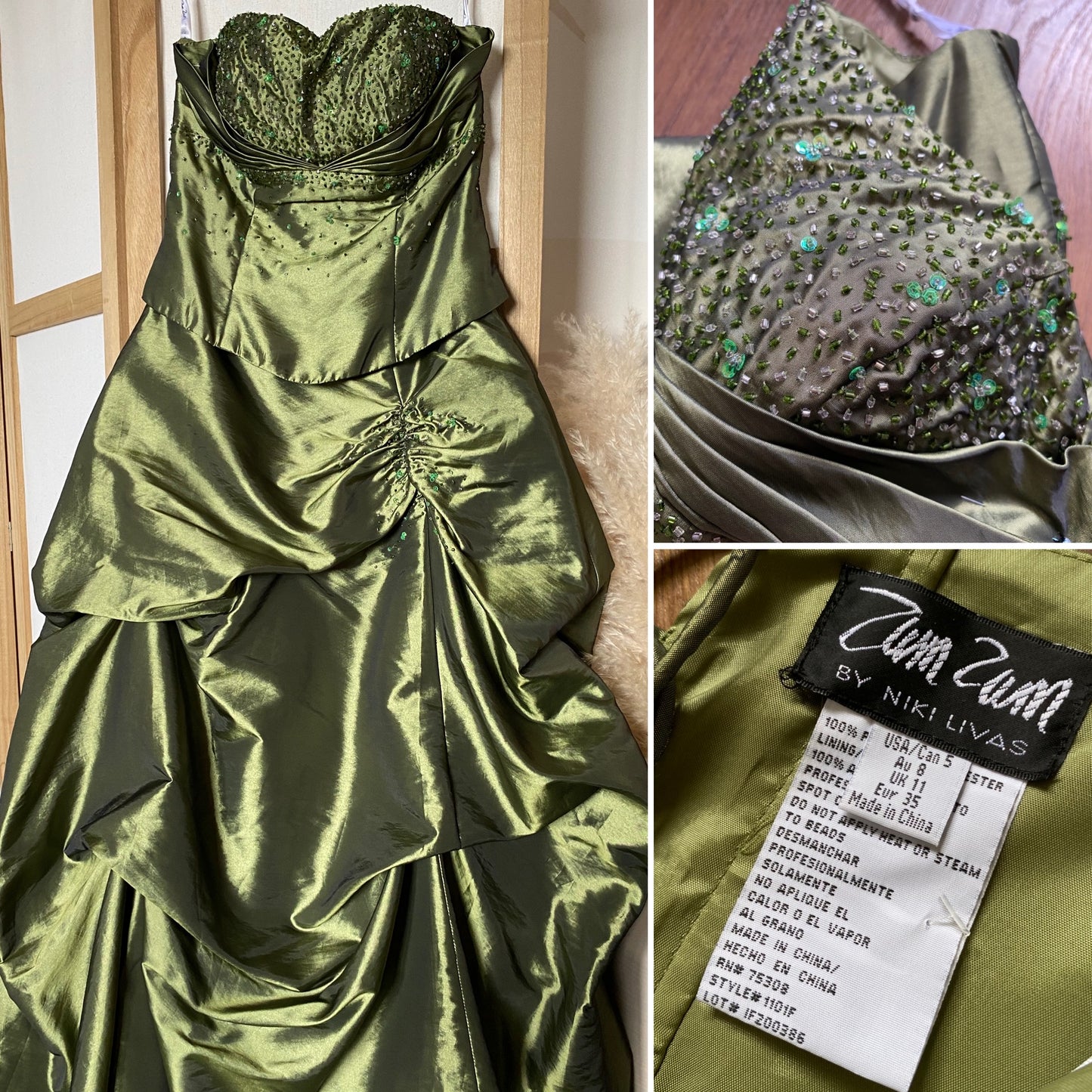 Zum Zum strapless green a-line prom dress uk 10