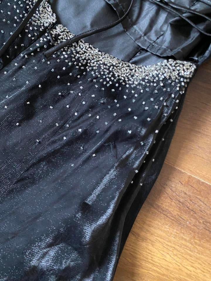 Black beaded lace back a-line prom dress uk 10