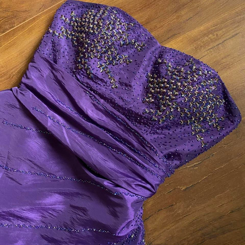 Strapless purple beaded a-line prom dress & shawl uk 12