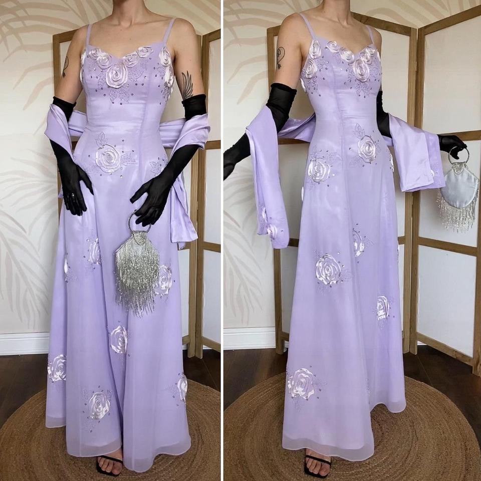 Jora Collection purple chiffon evening dress & shawl uk 10