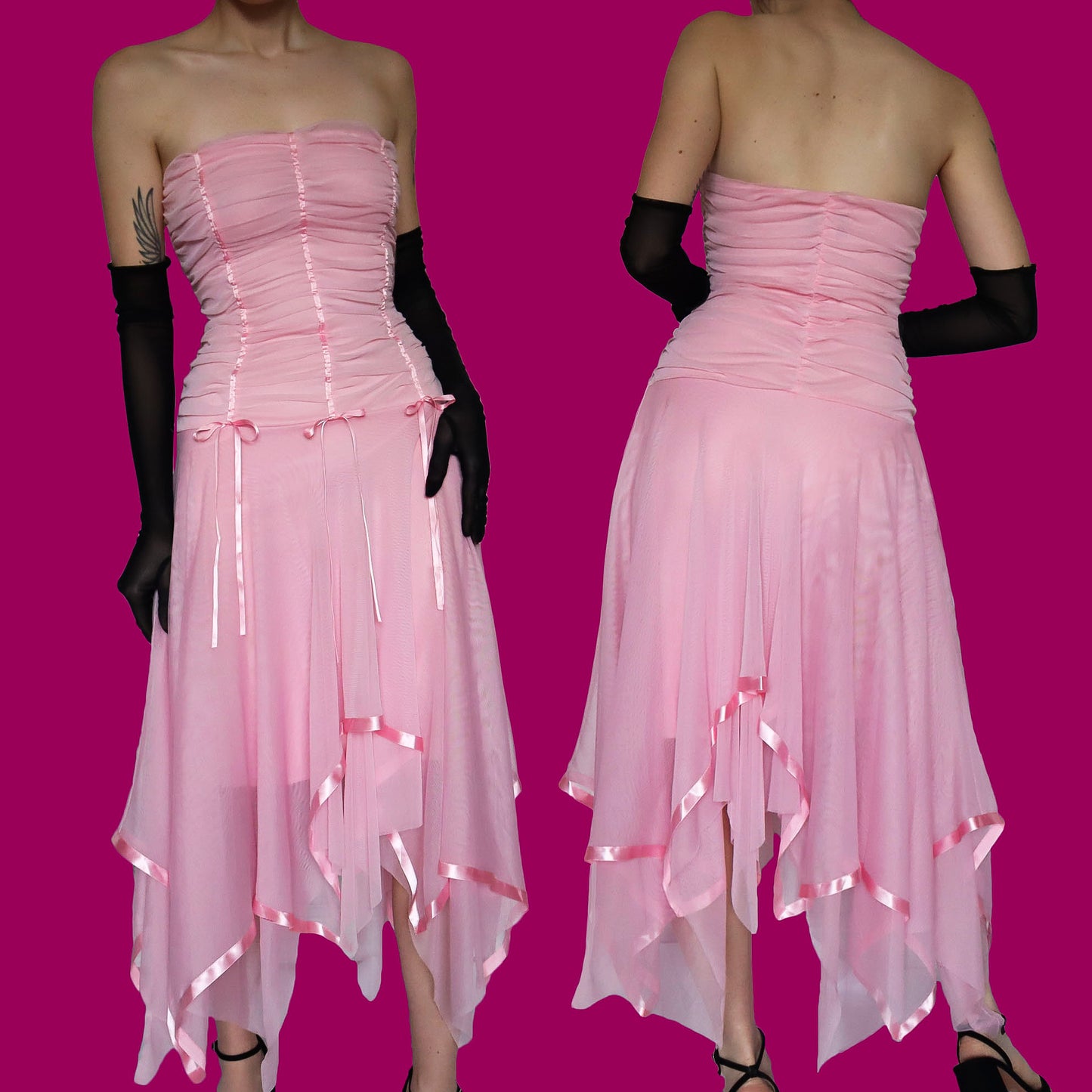 Baby pink YVE stretch evening dress UK S