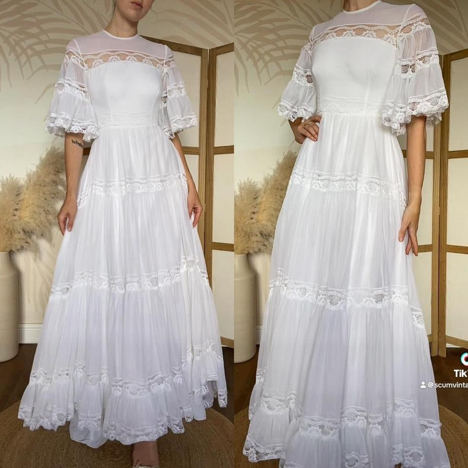 Berkertex white 60s flared sleeve lace wedding dress uk 6/8