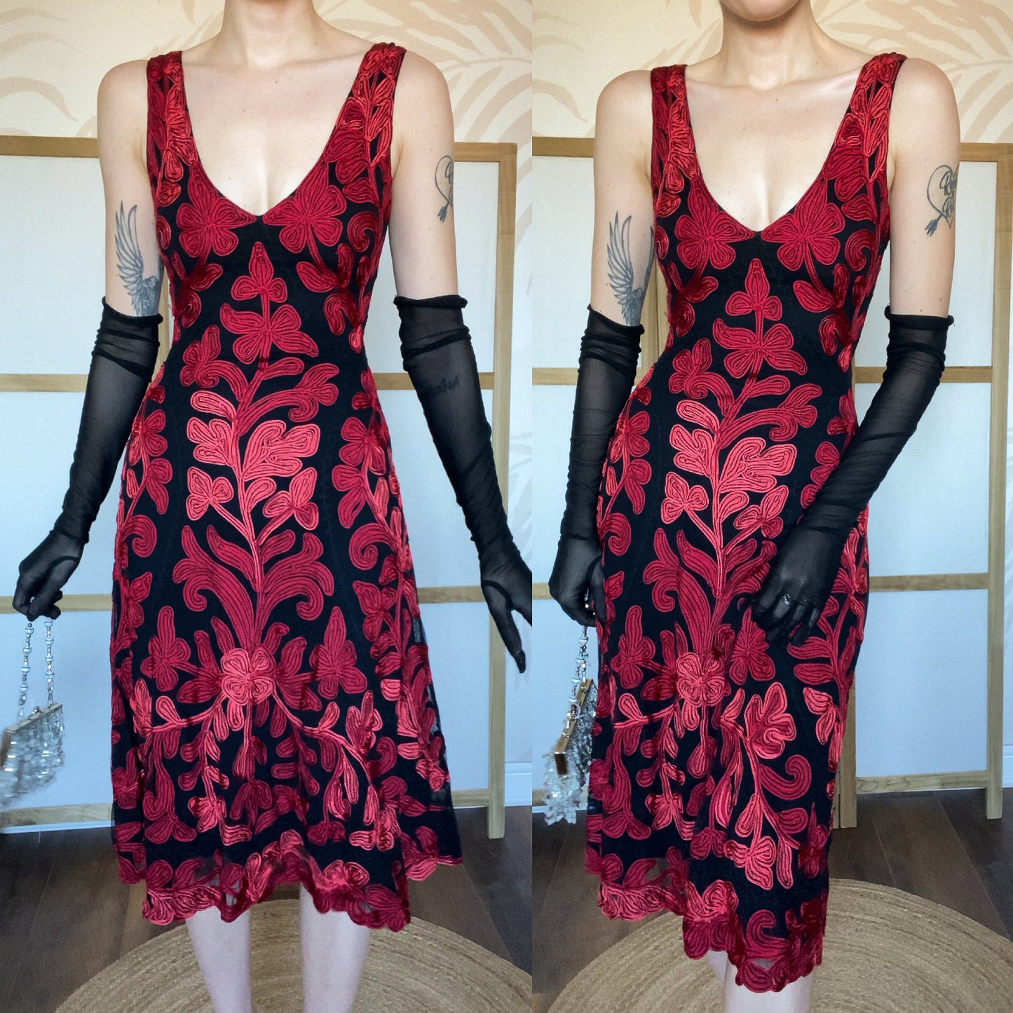Beautiful red & black stretch a line midi dress UK 8 & UK 12 available