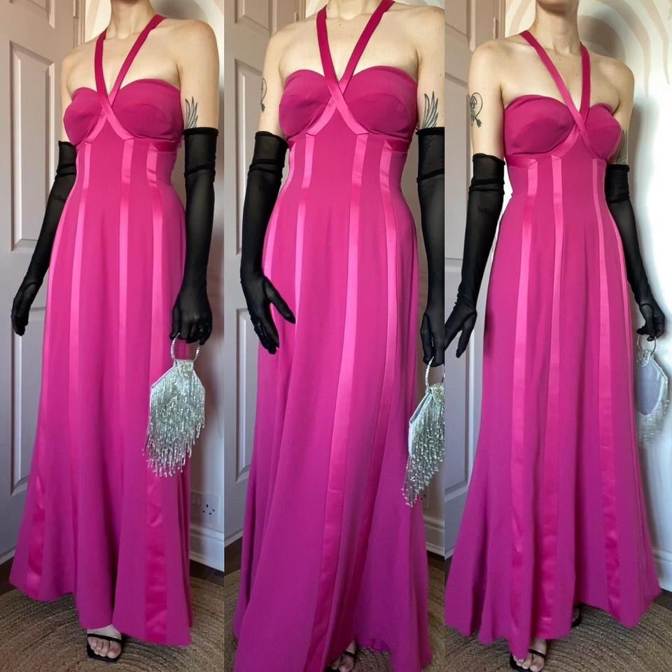 Pink Frank Usher panelled evening dress UK 12