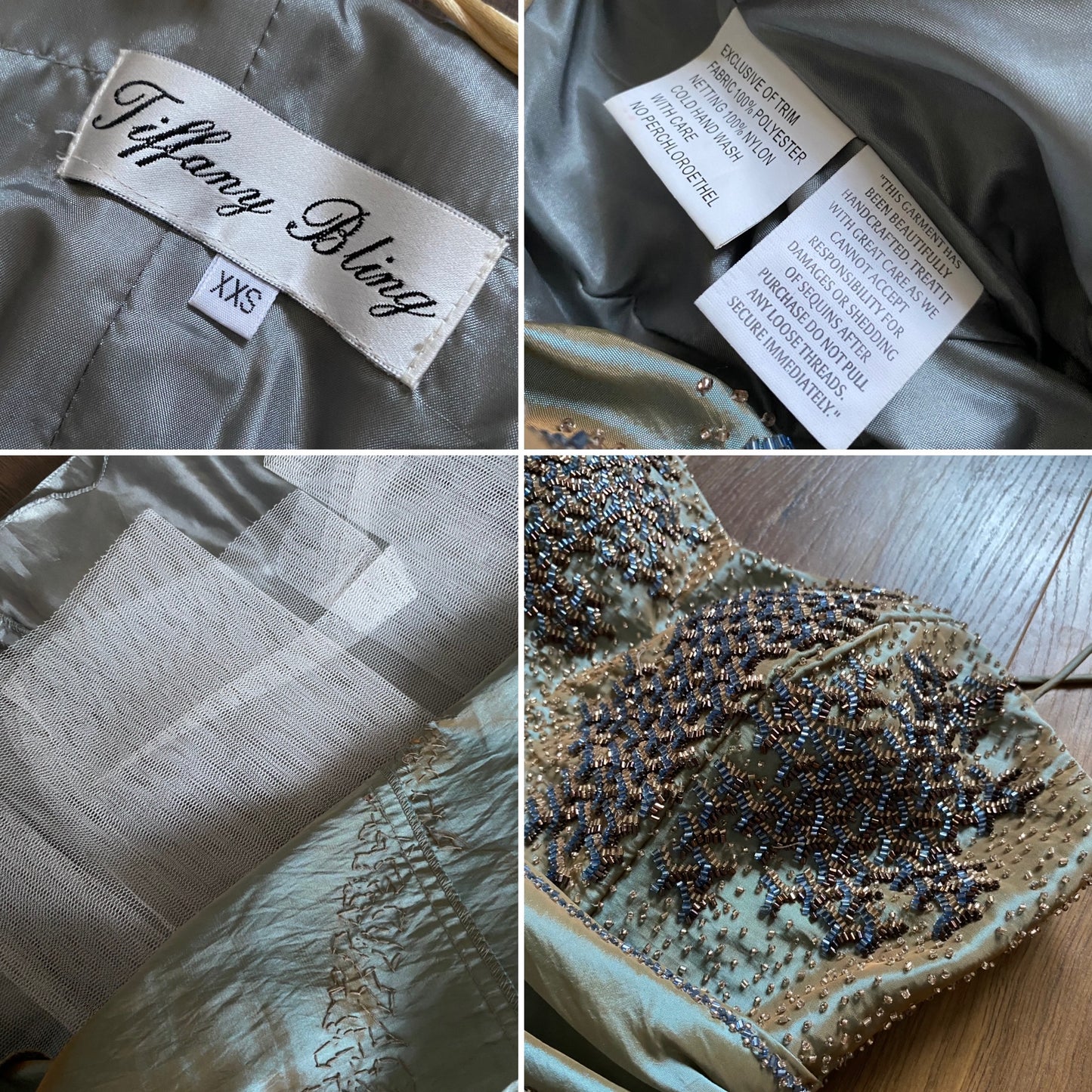 Tiffany Bling green beaded a-line prom dress & shawl UK 8