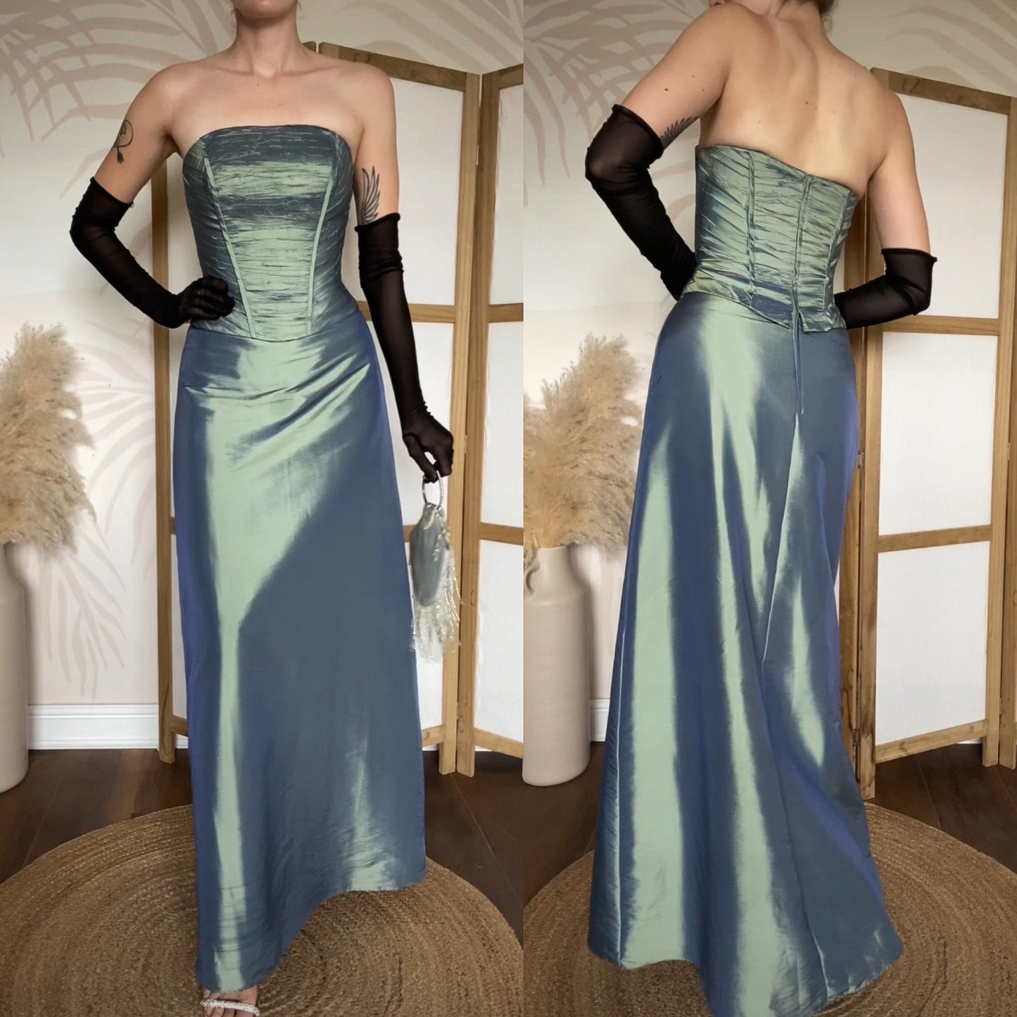 Rea green strapless prom dress uk 12