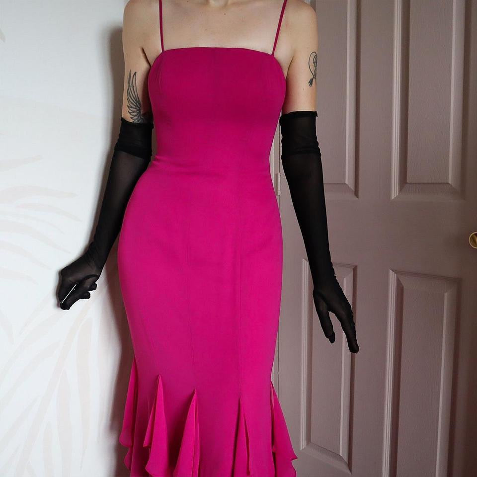 John Charles pink frilly hem evening dress UK 10