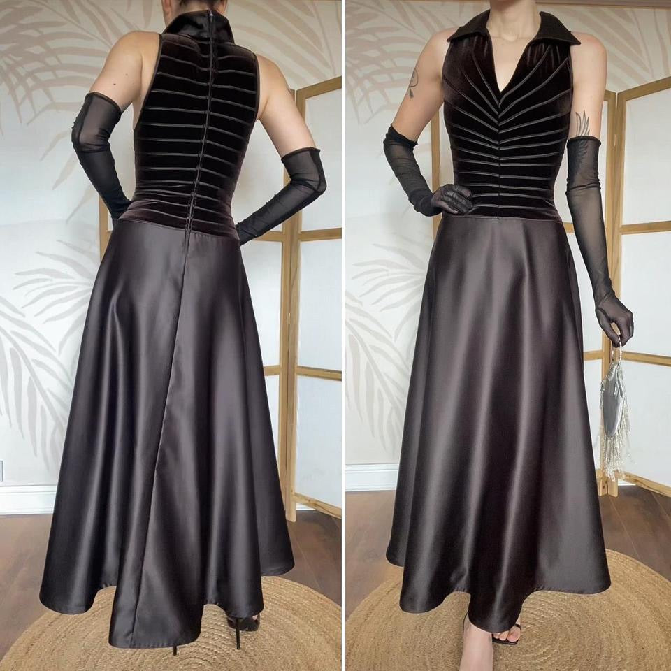 Tadashi Petite brown a-line evening dress UK 14